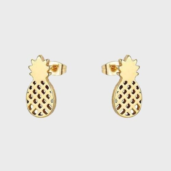 RAF ROSSI GOLD PLATED Jewelry - Small Pineapple Gold Stainless Steel Earrings Stud